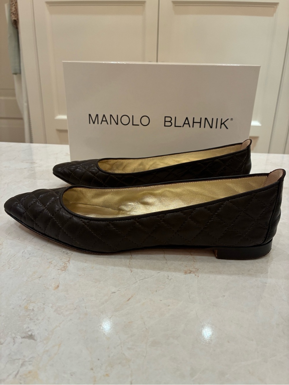 Manolo Blahnik Dark Brown Quilted Leather Flats - Picture 7 of 11